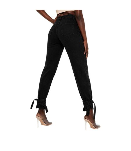 Womens/ladies Denim Tie Up Relaxed Fit Jeans Black Missy Empire