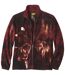 Men's Burgundy & Beige Wolf Print Fleece Jacket 
