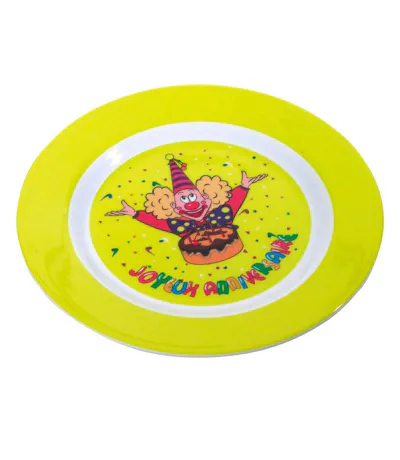 Assiette en Plastique Réutilisable Clown 18cm Jaune