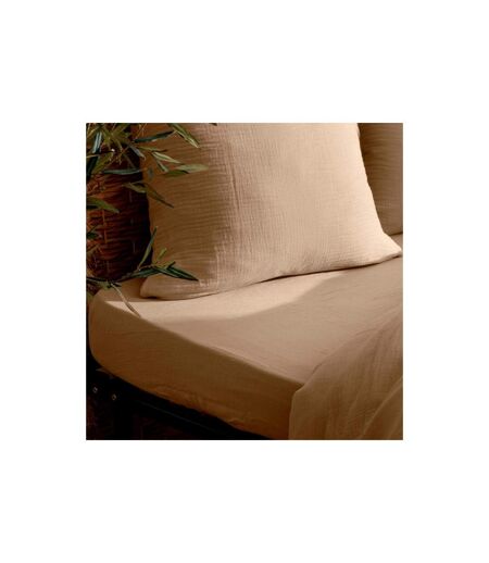 Drap Housse en Gaze de Coton Flora 160x200cm Beige Lin