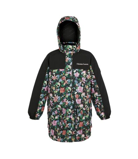 Regatta Womens/Ladies Christian Lacroix Cailar Floral Longline Waterproof Jacket (Black) - UTRG9385