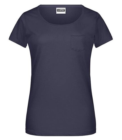 T-shirt BIO col rond poche poitrine - Femme - 8003 - bleu marine