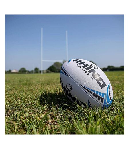 Ballon de rugby tornado taille 5 blanc / bleu / noir Rhino
