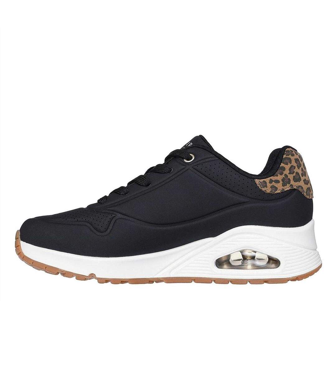 Womens/ladies Uno Stand On Air Leopard Print Trainers Black Skechers-2