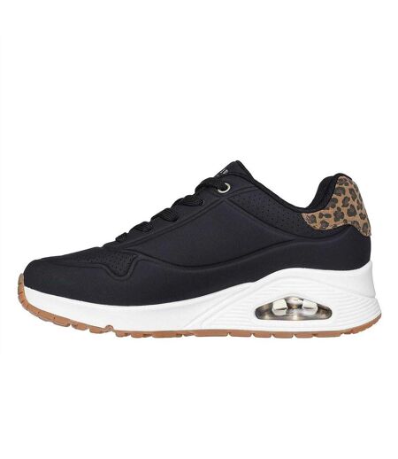 Womens/ladies Uno Stand On Air Leopard Print Trainers Black Skechers