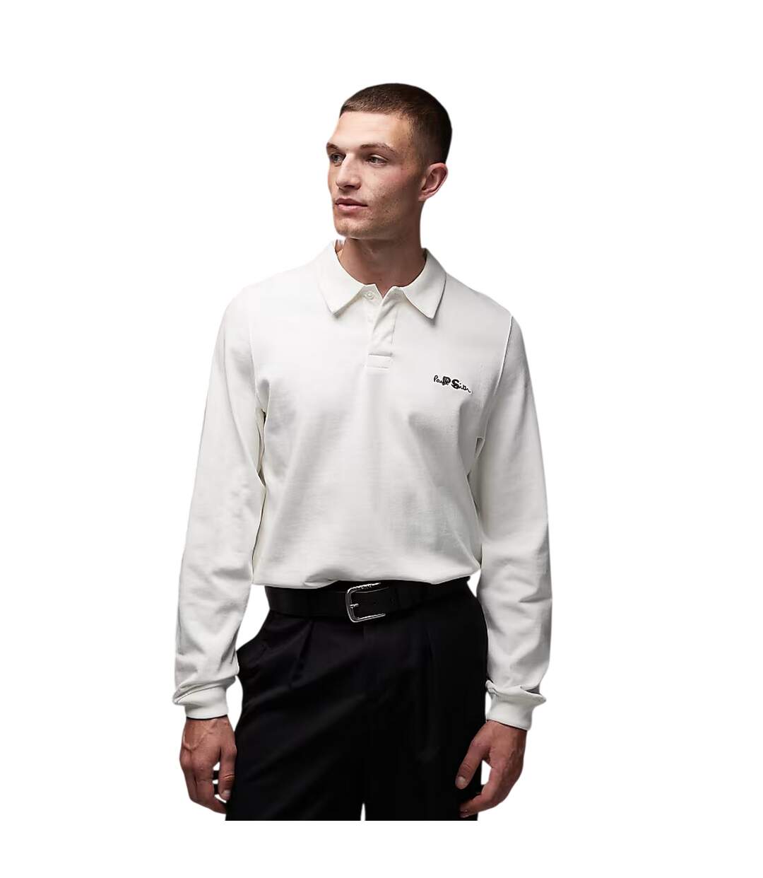 Mens Embroidered Logo Cotton Long-sleeved Polo Shirt White Paul Smith-1