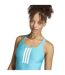 Womens/ladies Triple Stripe One Piece Swimsuit Cyan Adidas-4