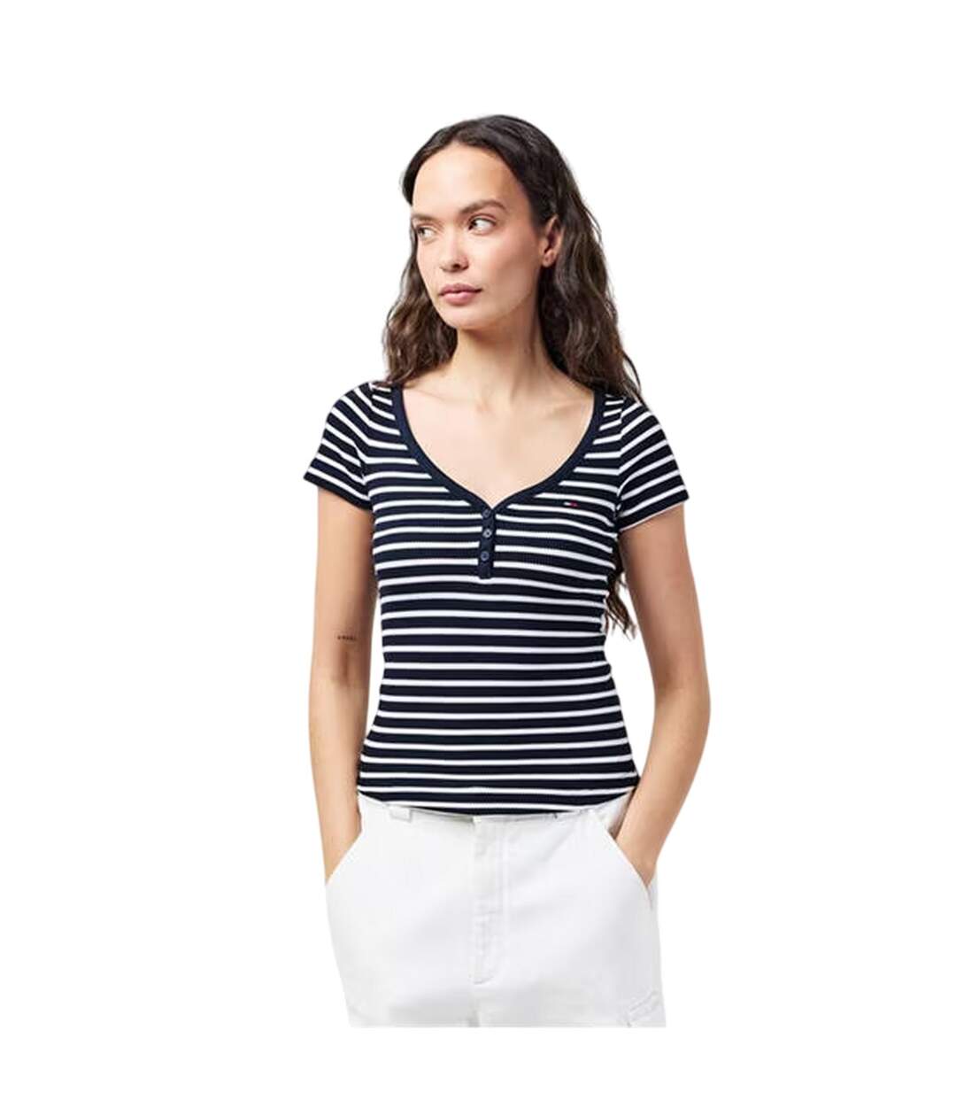 T-shirt Motif/style À Rayures Femme Bleu Marine Blanc Tommy Jeans-4
