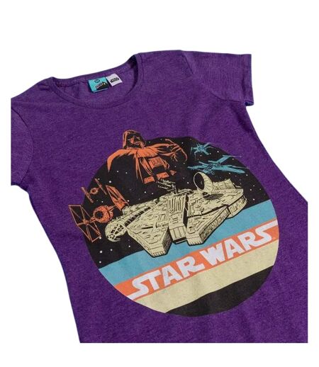 T-shirt Motif/style Rétro Space Scene Femme Violet Chiné Star Wars