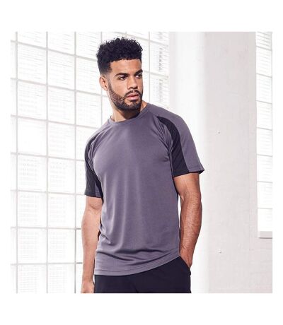 Just Cool Mens Contrast Cool Sports Plain T-Shirt (Charcoal/Jet Black) - UTRW685