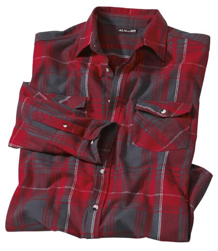 Men's Red Checked Flannel Shirt - Long Sleeves