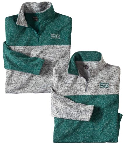 Pack of 2 Men's Fleece Jumpers - Green Grey