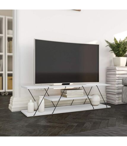 Meuble TV en Mélaminé de style Industriel L.120cm - Blanc