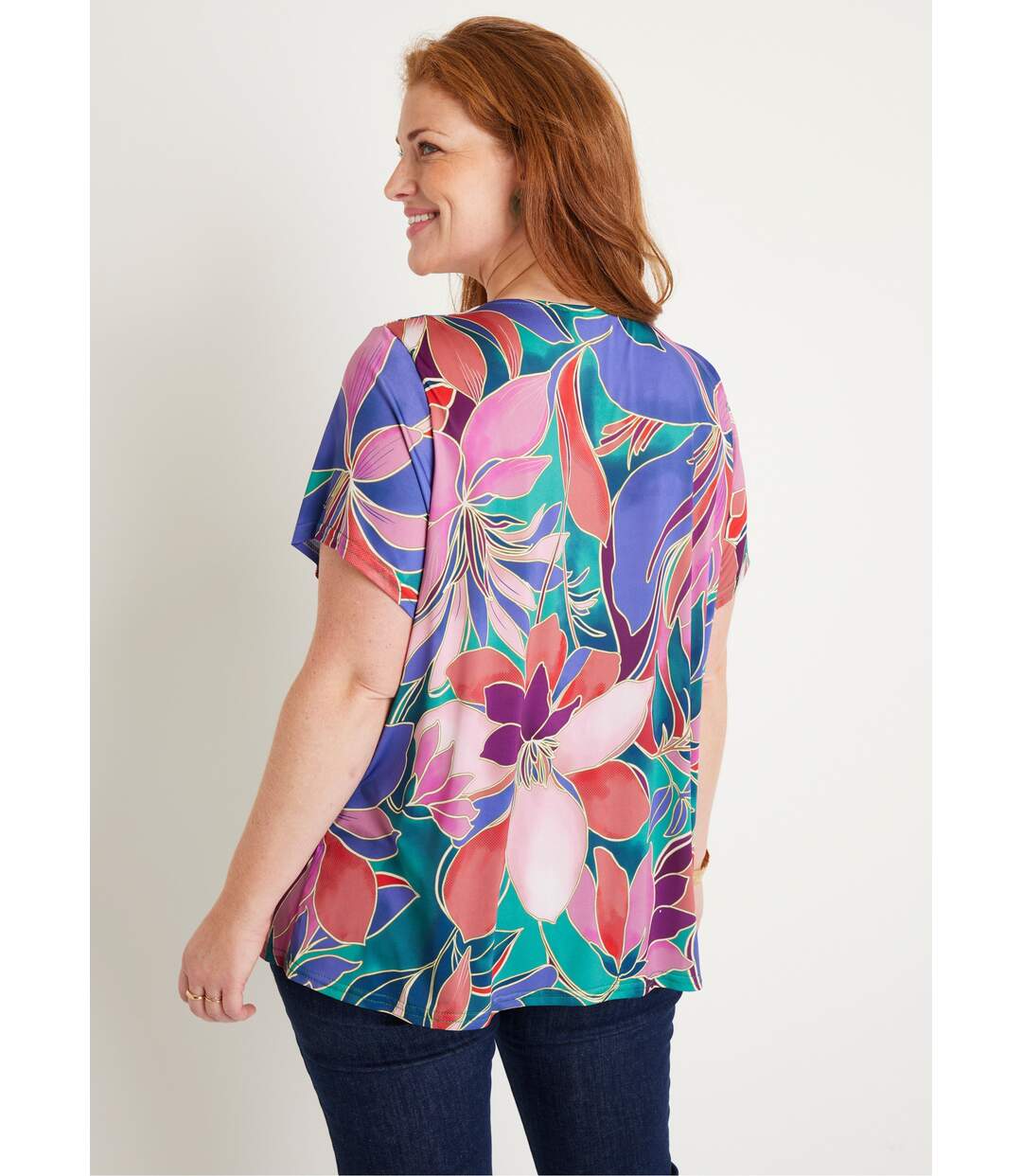 T-shirt ample long fleuri manches courtes-2
