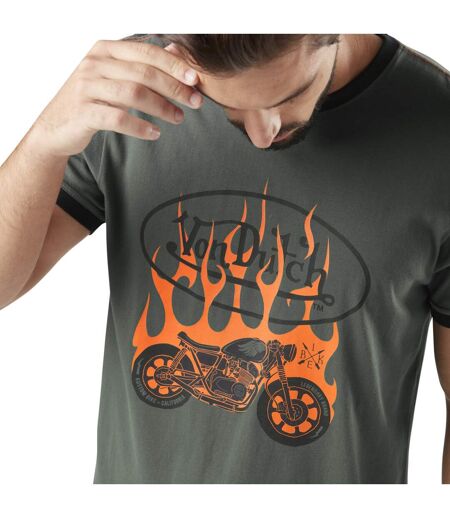 T-shirt homme col rond avec print en coton Fire Kaki Vondutch