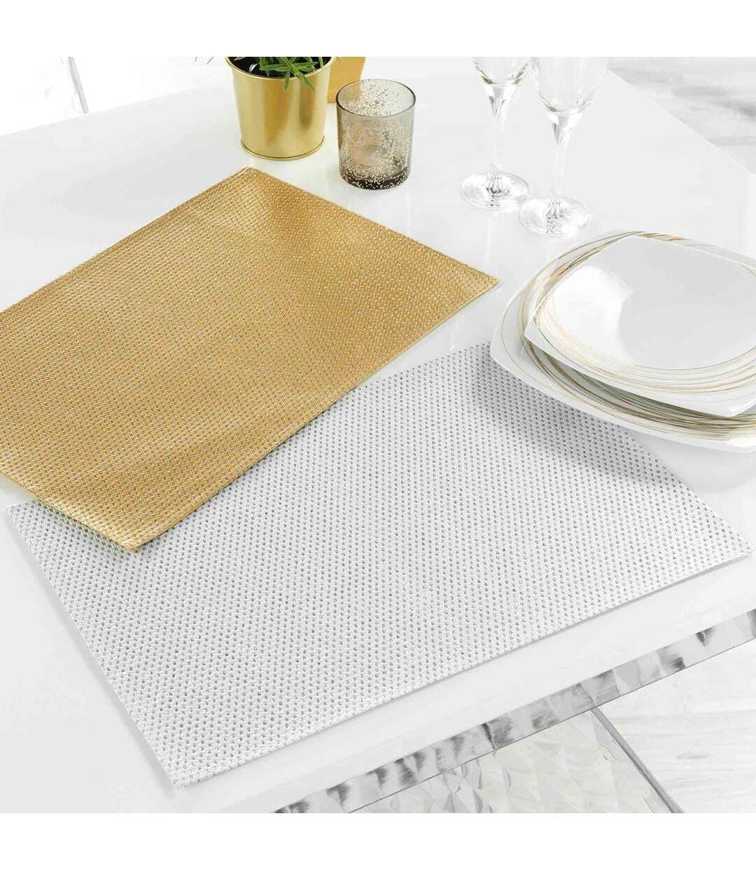 Set de Table Luxurious 30x45cm Blanc & Argent-3