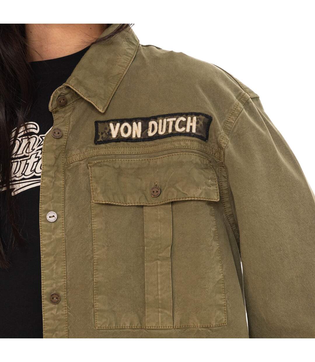 Chemise manches longues femme avec poches broderies et patch Tape Vondutch-2