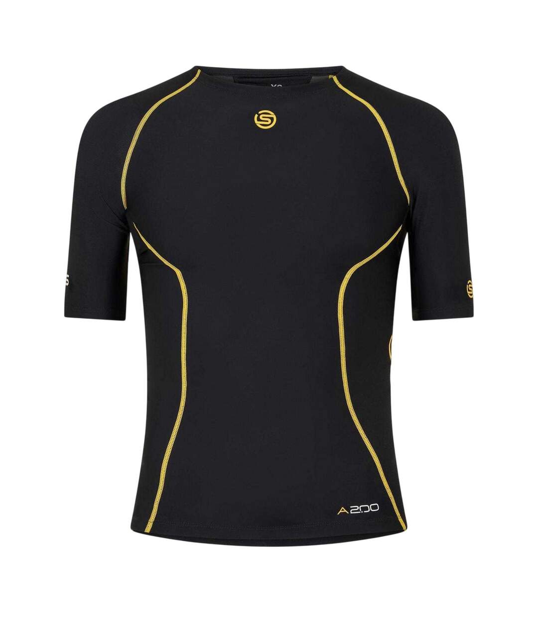 Haut Thermique Manches Courtes Motif/style Détail Contrasté A200 Homme Noir Jaune Skins-1