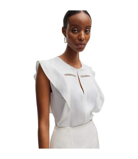 Womens/ladies Keyhole Regular Ruffle Blouse White Boss