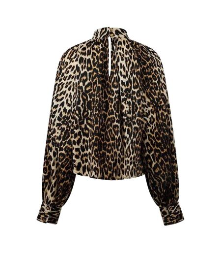 Blouse Manches Bouffantes Motif/style Imprimé Léopard Femme Noir Beige Biba