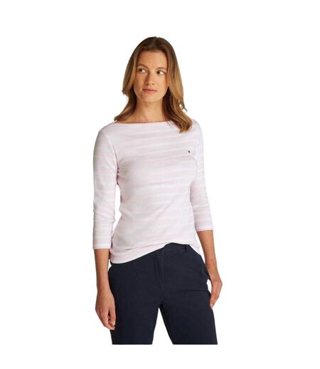 Womens/ladies Striped Boat Neck Slim T-shirt Pink Oat Tommy Hilfiger