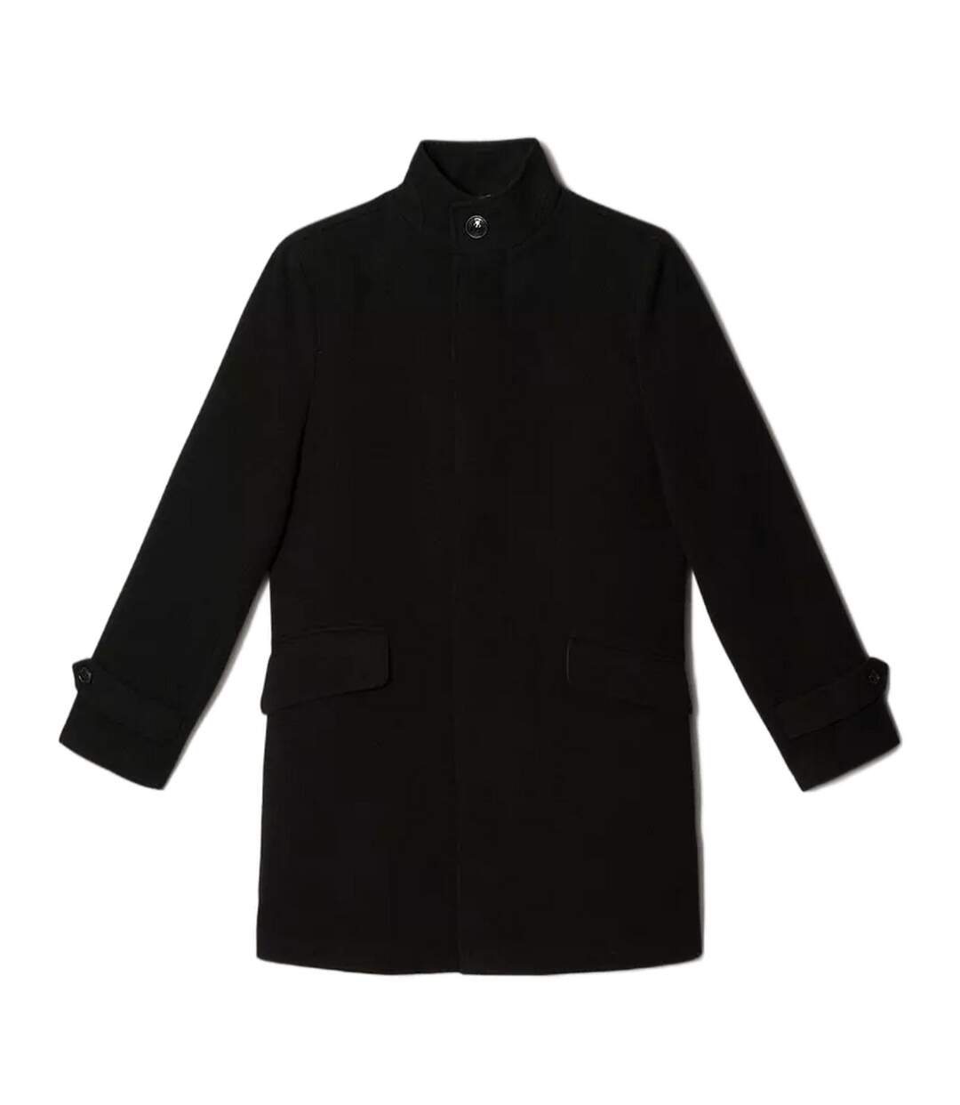 Mens Faux Wool Funnel Neck Coat Black Burton-2