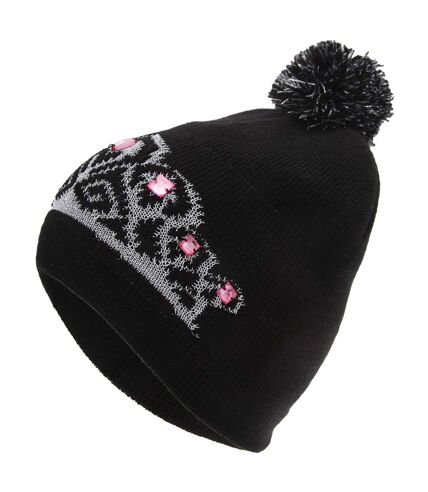 FLOSO Womens/Ladies Tiara Pattern Winter Beanie Bobble Hat (Black) - UTHA432