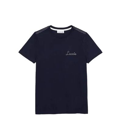 Womens/ladies embroidered cotton crew neck t-shirt blue Lacoste