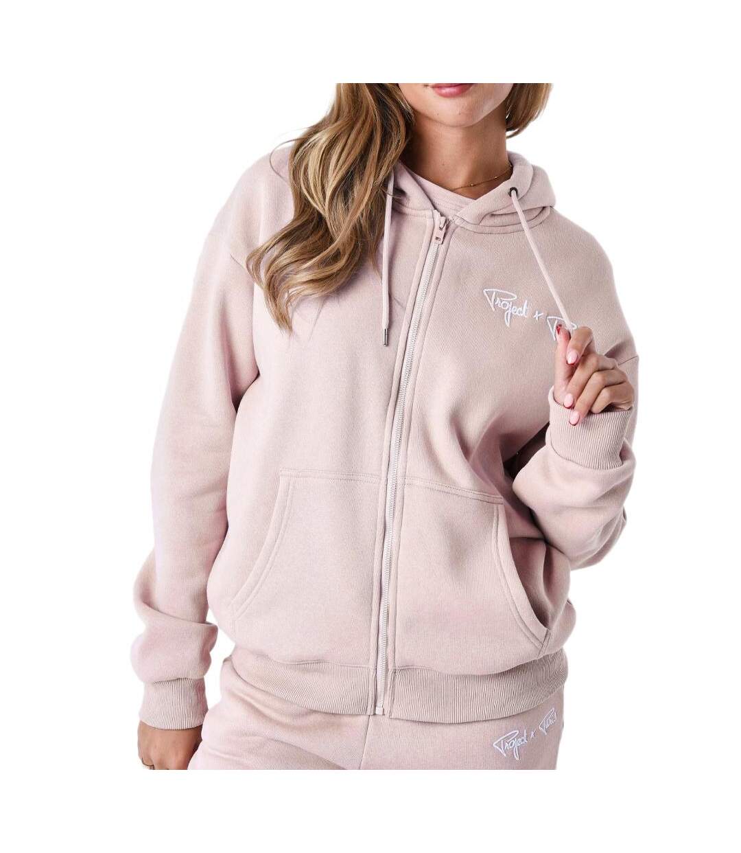 Sweat zippé rose femme project x paris basic full logo - m-1