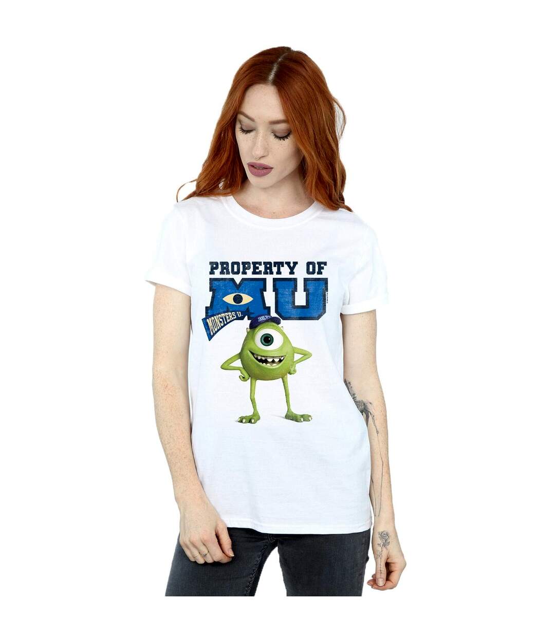 Disney Womens/Ladies Monsters University Property Of MU Mike Cotton Boyfriend T-Shirt (Blanc) - UTBI48716-2