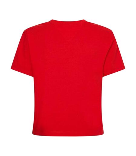 Womens/ladies Embroidered Logo Cotton Cropped T-shirt Deep Crimson Red Tommy Jeans