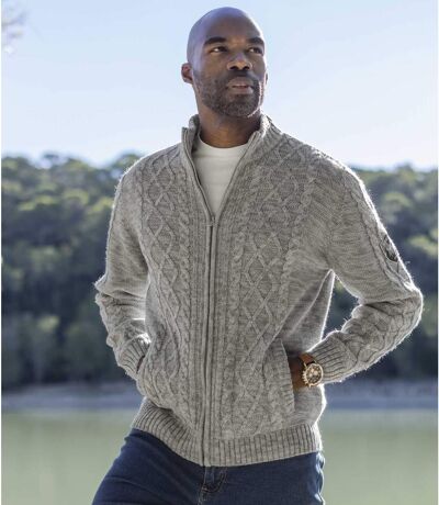 Men's Gray Fleece-Lined Knitted Jacket
