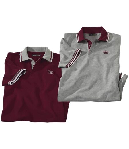 Pack of 2 Men's North Lakes Polo Shirts - Burgundy Grey
