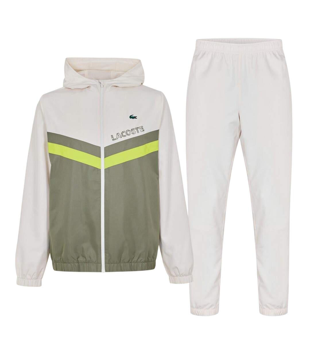 Ensemble De Survêtement Motif/style Blocs De Couleurs Homme Blanc Vert Kaki Lacoste-2
