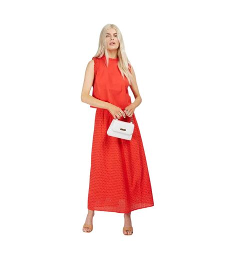 Womens/ladies Lace Trim Sleeveless Crop Top Red Little Mistress