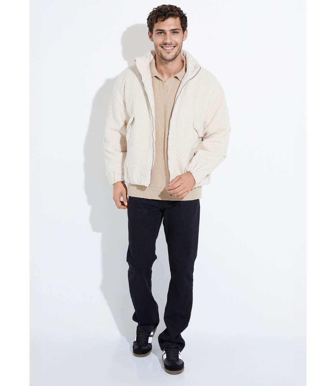 Blouson façon peau lainée, col montant-3