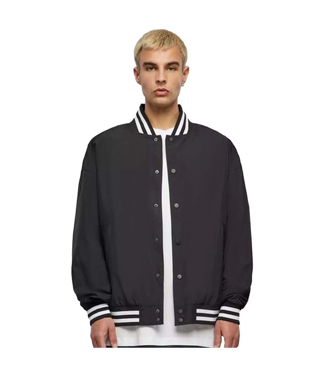 Unisex Adult Lightweight Oversized Varsity Jacket Black Build Your Brand-2