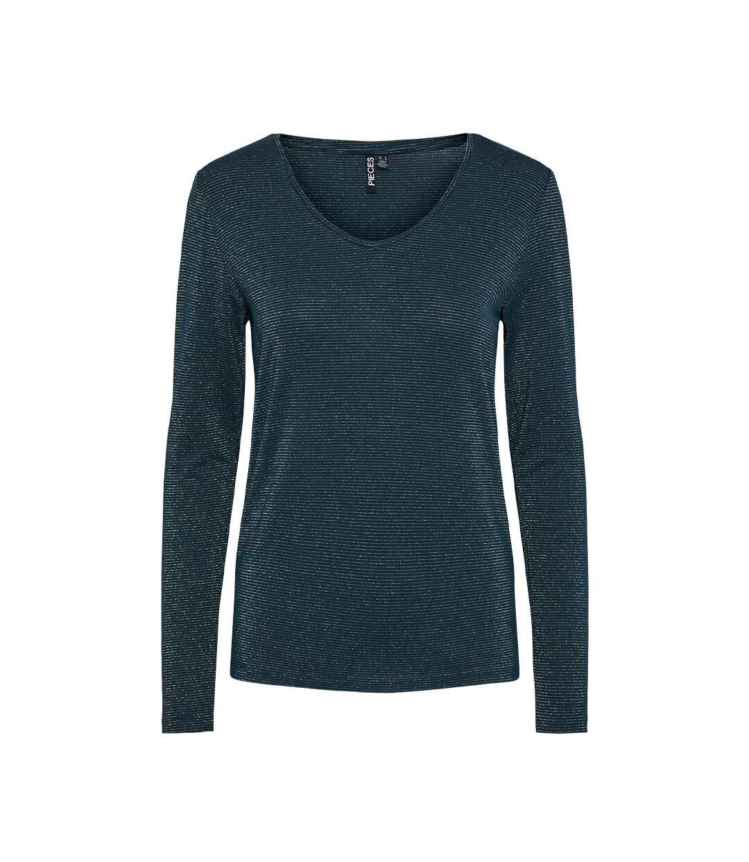 T-Shirt manches longues vert/doré femme pieces billo - m-1