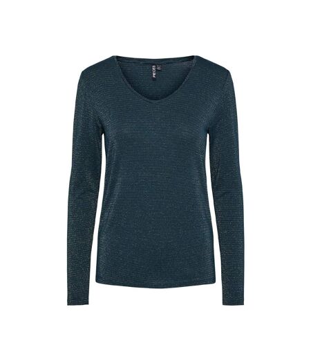 T-Shirt manches longues vert/doré femme pieces billo - m