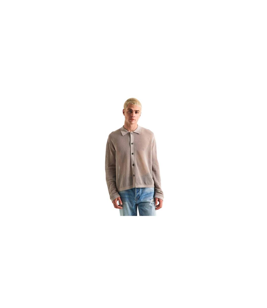 Mens Knitted Long-sleeved Shirt Taupe MKI MIYUKI ZOKU-1
