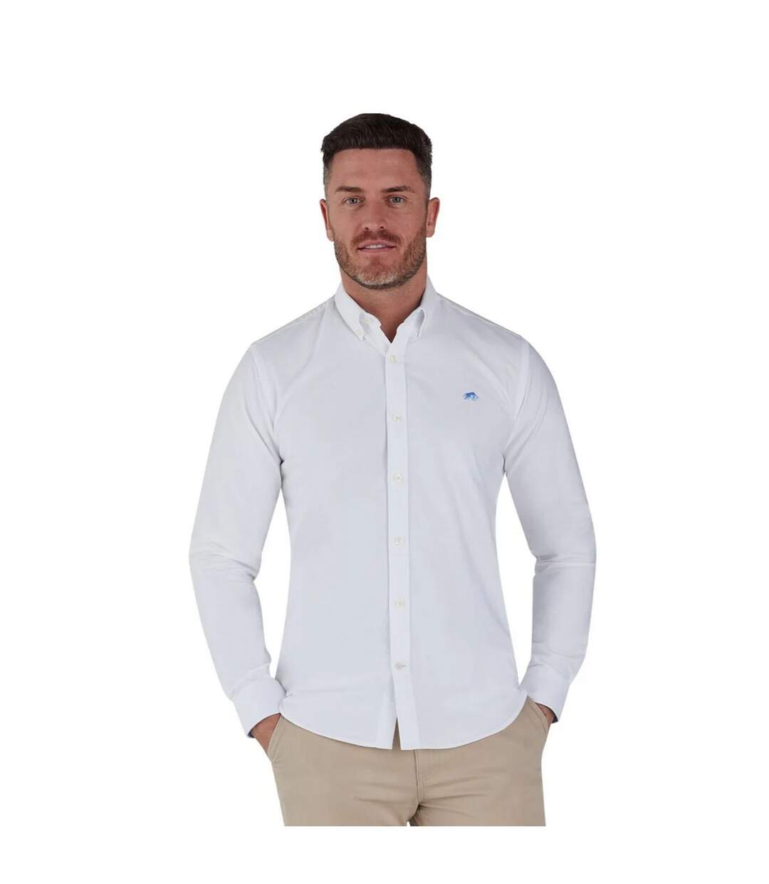 Mens Classic Oxford Long-sleeved Shirt White Raging Bull-3