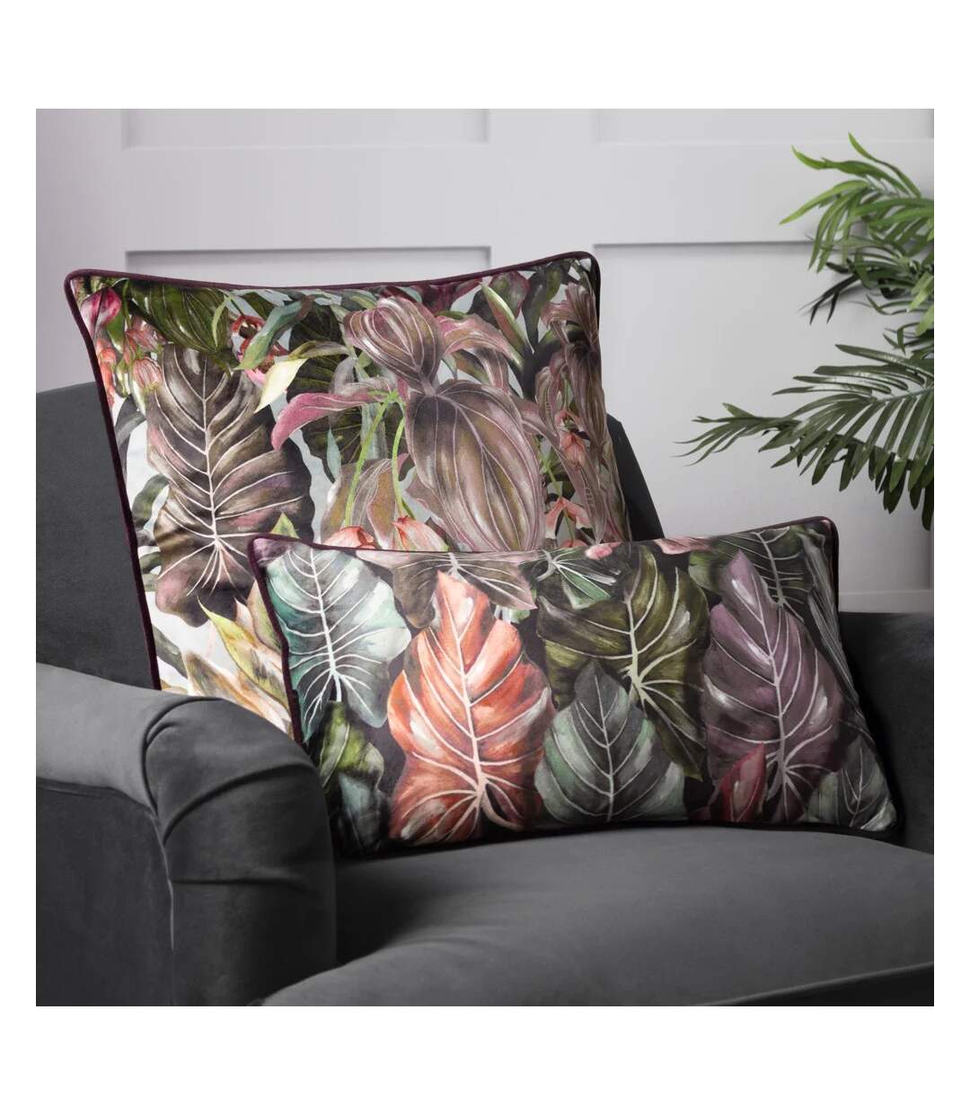 Mogori leaf cushion cover 30cm x 50cm aubergine Wylder