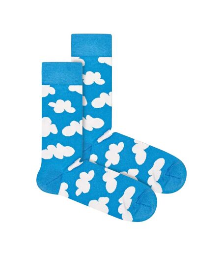 1 Pack Mens & Ladies Cotton Light Blue Clouds Design Socks