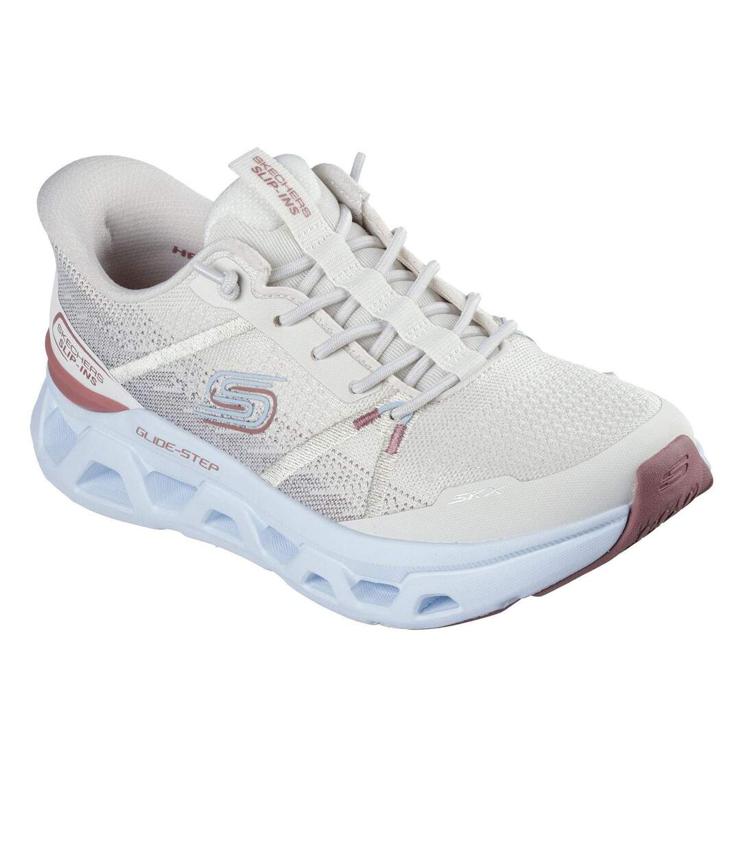 Womens/ladies Engineered Trainers Natural Blue Skechers-4
