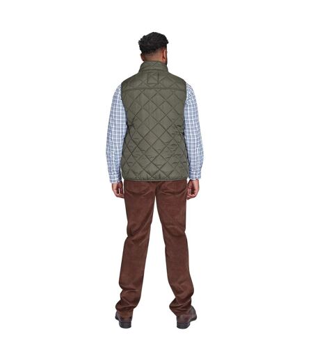 Mens quilted patch pocket vest khaki green Raging Bull