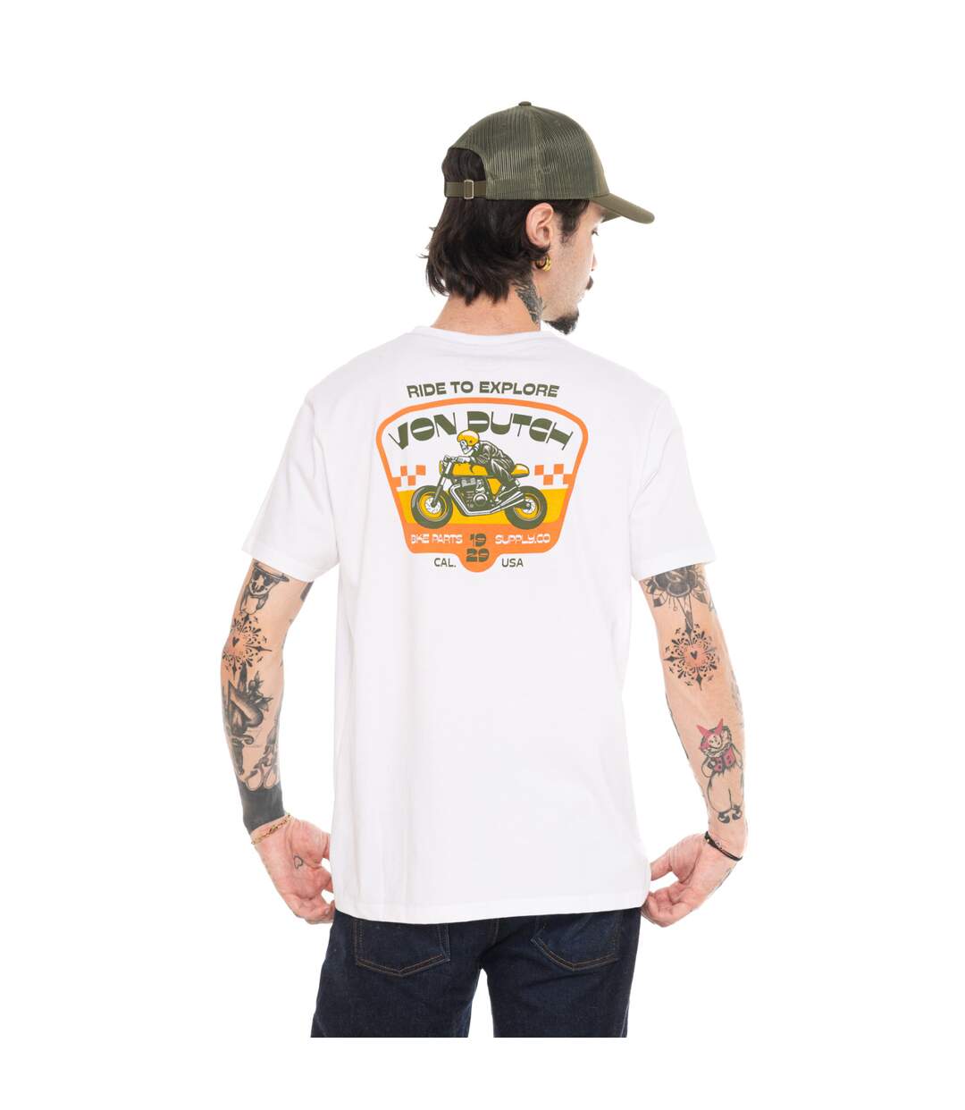 T-shirt homme regular col V en jersey 180GSM print devant et dos Nash Vondutch-3
