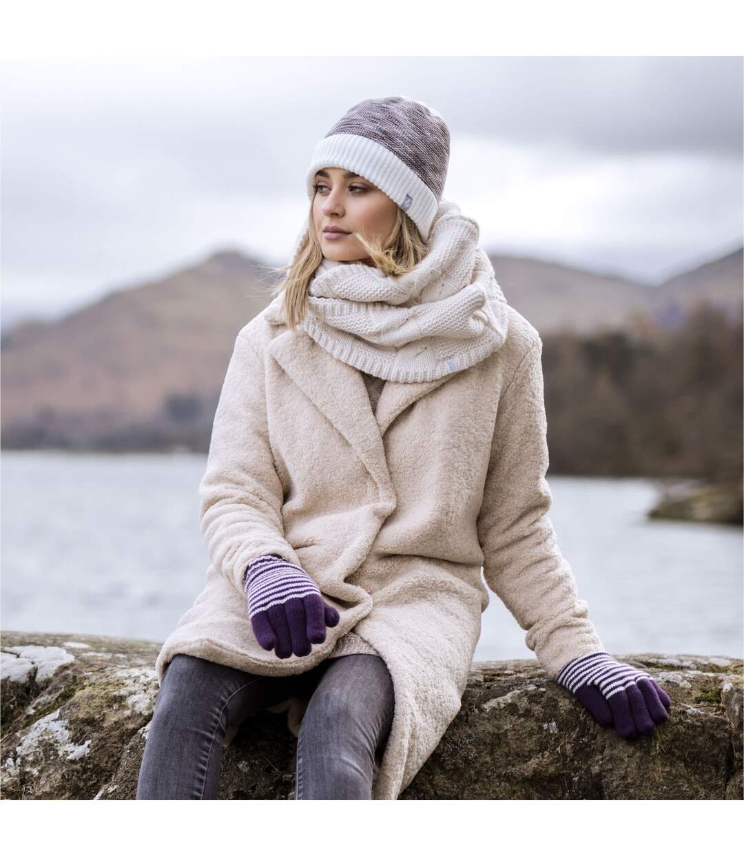 Bonnet Femme Thermiques Tricot avec Doublé Polaire-3