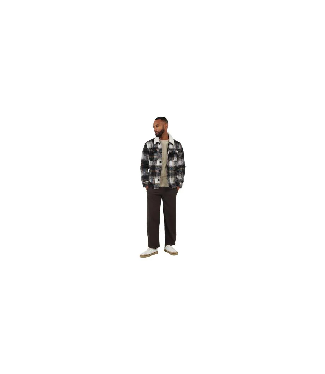 Mens Checked Brushed Jacket Black Cream Orange Brave Soul-1
