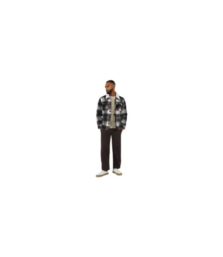 Mens Checked Brushed Jacket Black Cream Orange Brave Soul