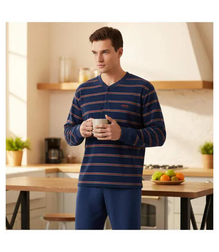 Pyjama Homme Hiver Polaire Doux RAYURE Z2654